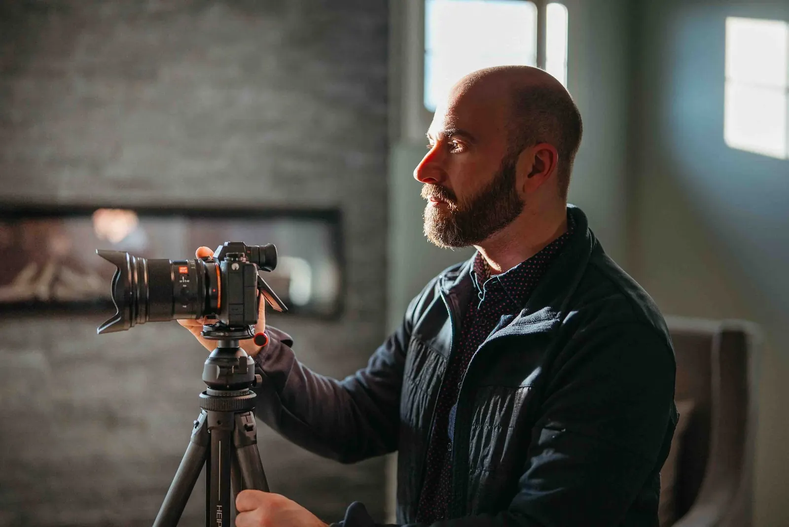 Dan setting up a cinema camera on a tripod